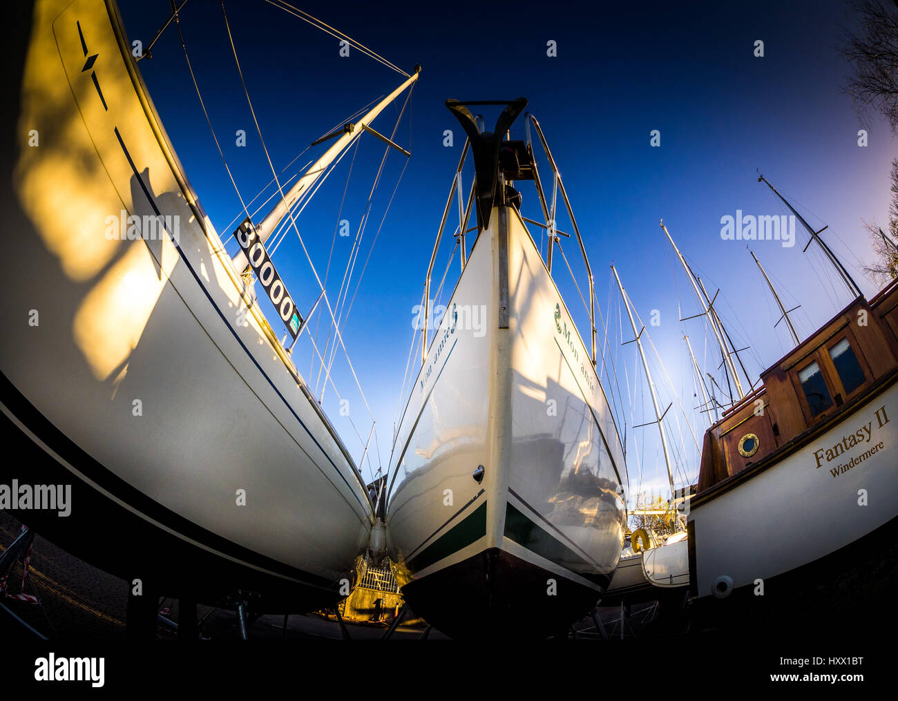Boats in storage BownessonWindermere Stock Photo Alamy