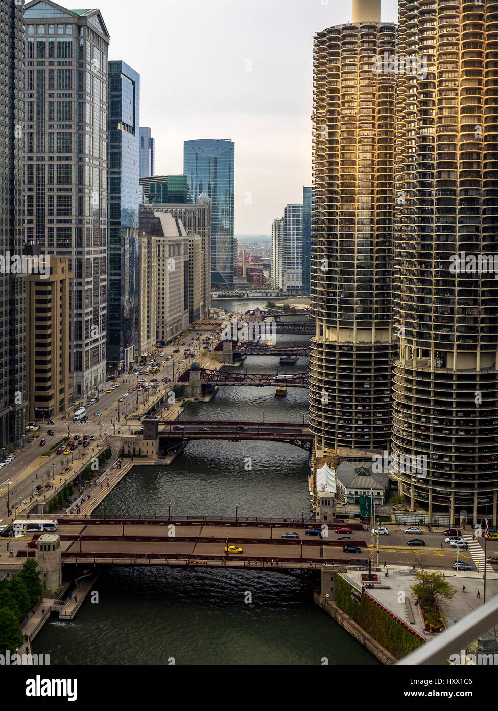 Chicago River, downtown Chicago. Taken from a rooftop bar on Wacker