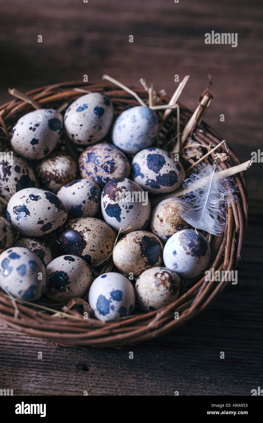 Quail eggs in a basket Stock Photo Alamy