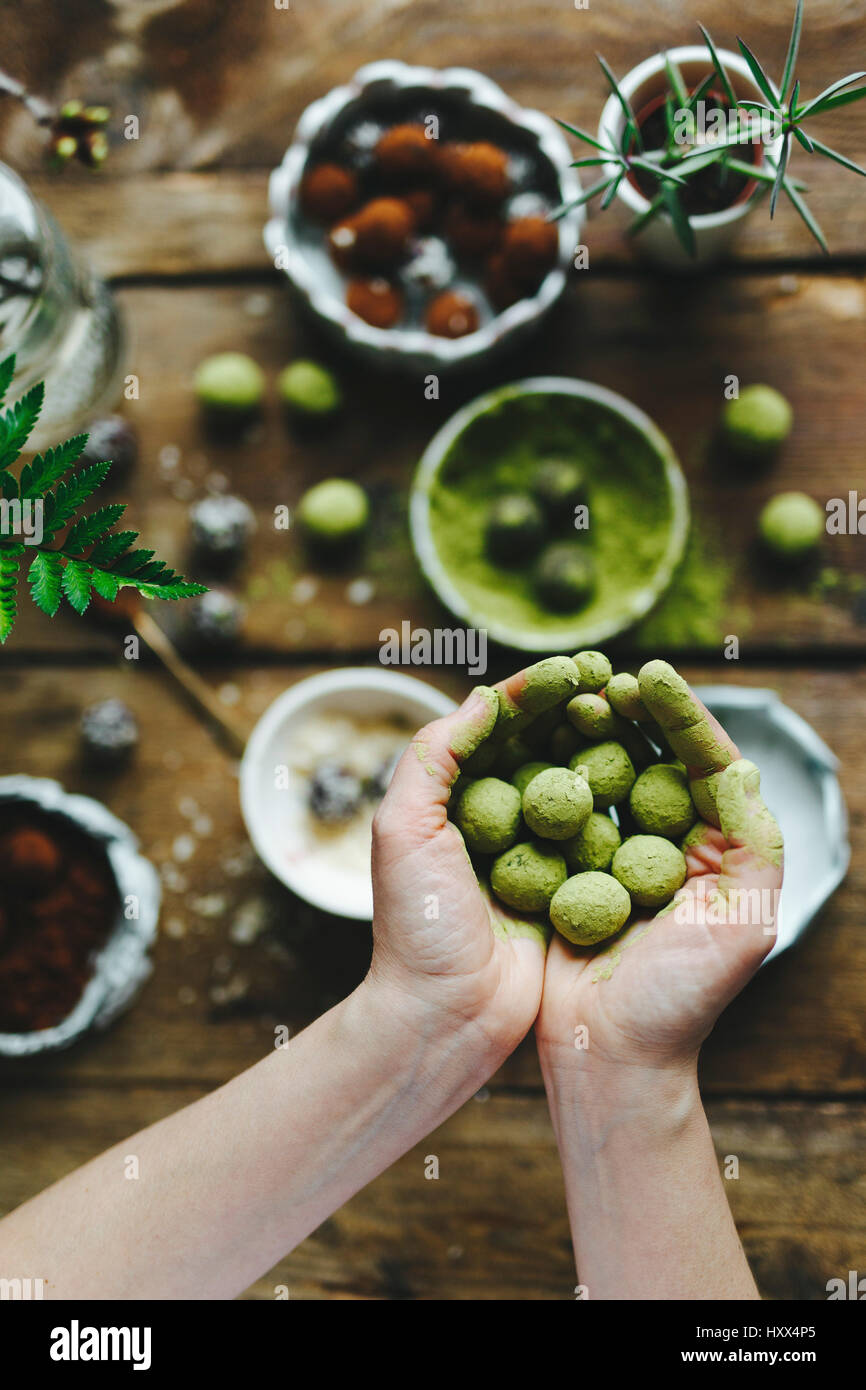 Green matcha energy balls Stock Photo Alamy