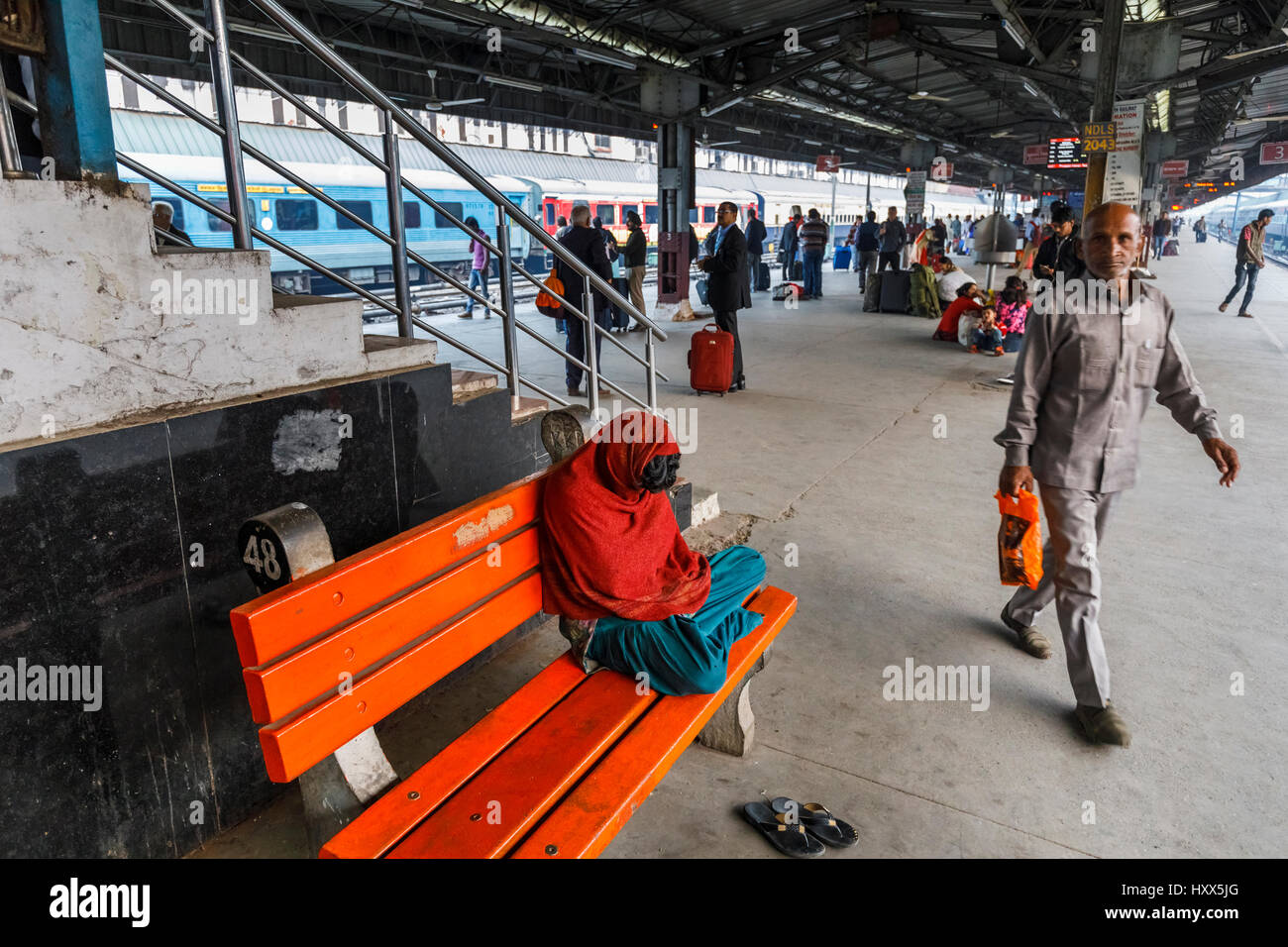 Early morning at New Delhi railway station platform, New Delhi, Punjab