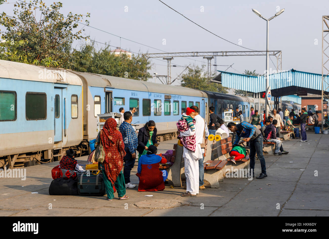 Delhi to Kalka train standing at a platform at Panipat Junction station
