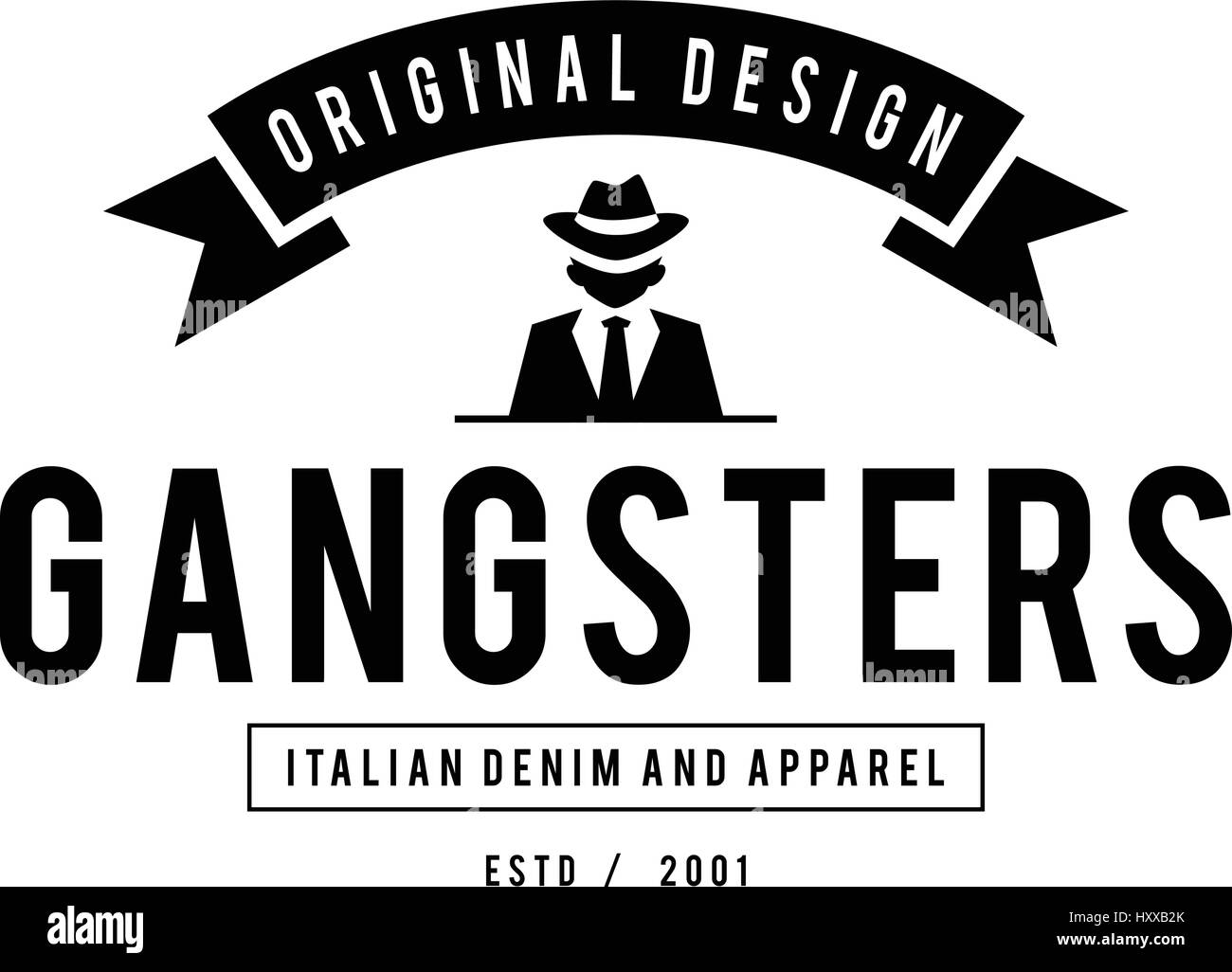 Retro badge Gangsters and Mafia. Man in black suit. Vector illustration Stock Vector