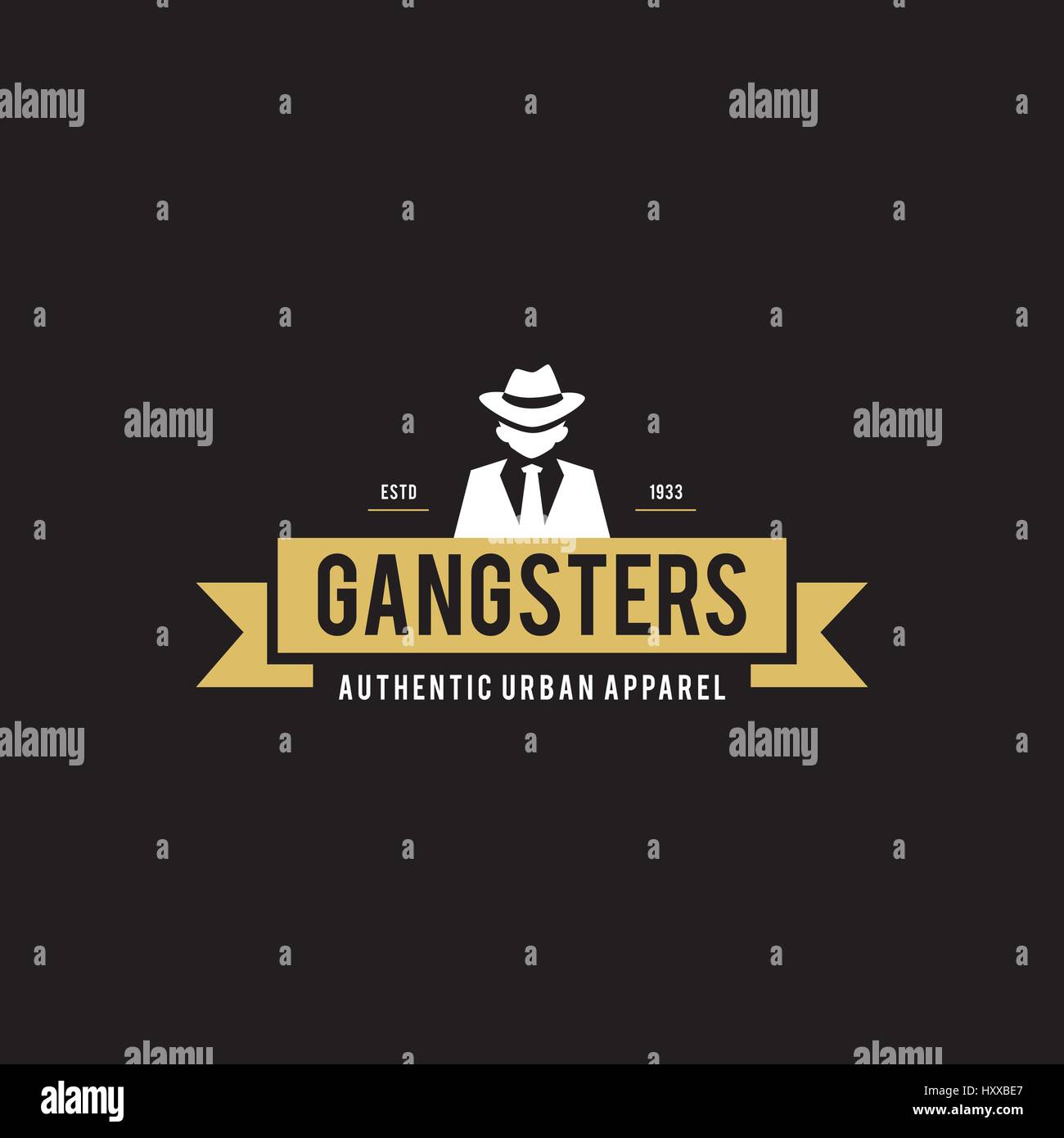 Retro badge Gangsters and Mafia. Man in black suit. Vector illustration Stock Vector