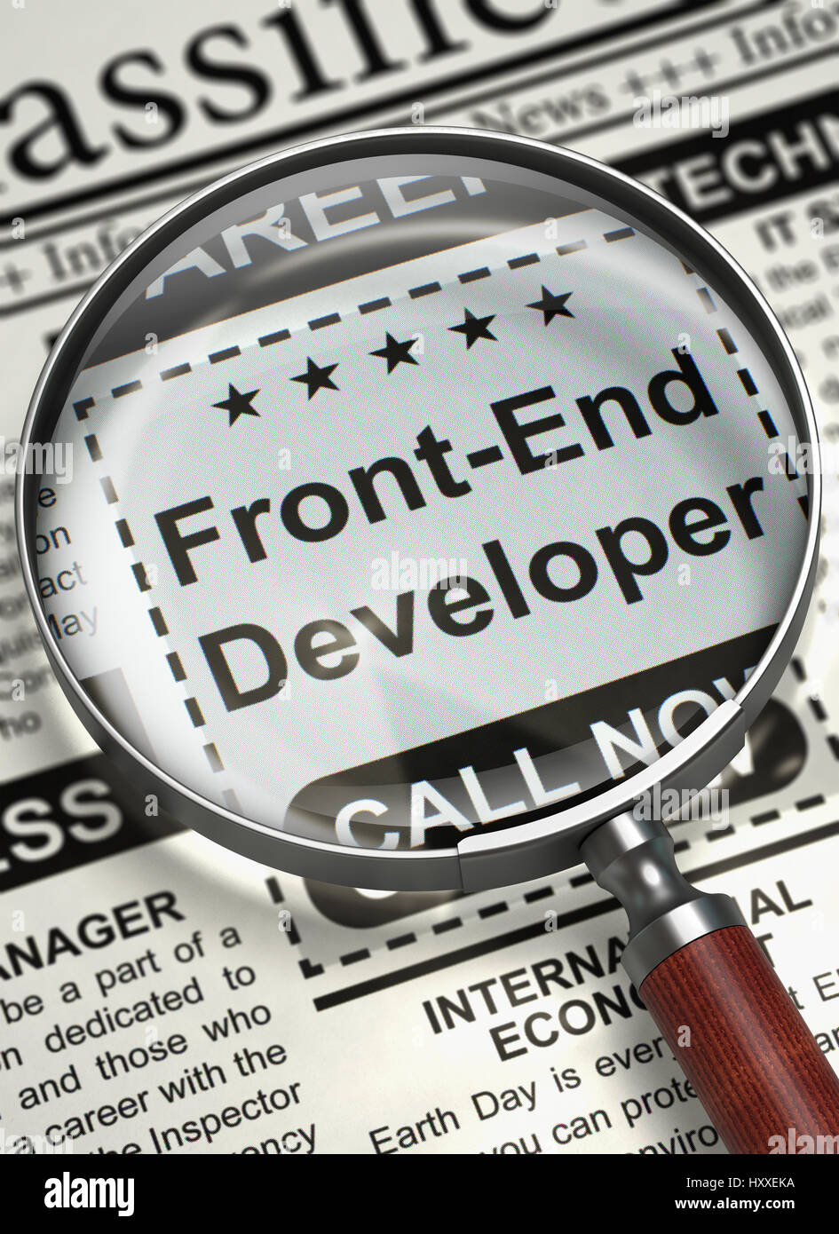 Front-End Developer Hiring Now. 3D. Stock Photo