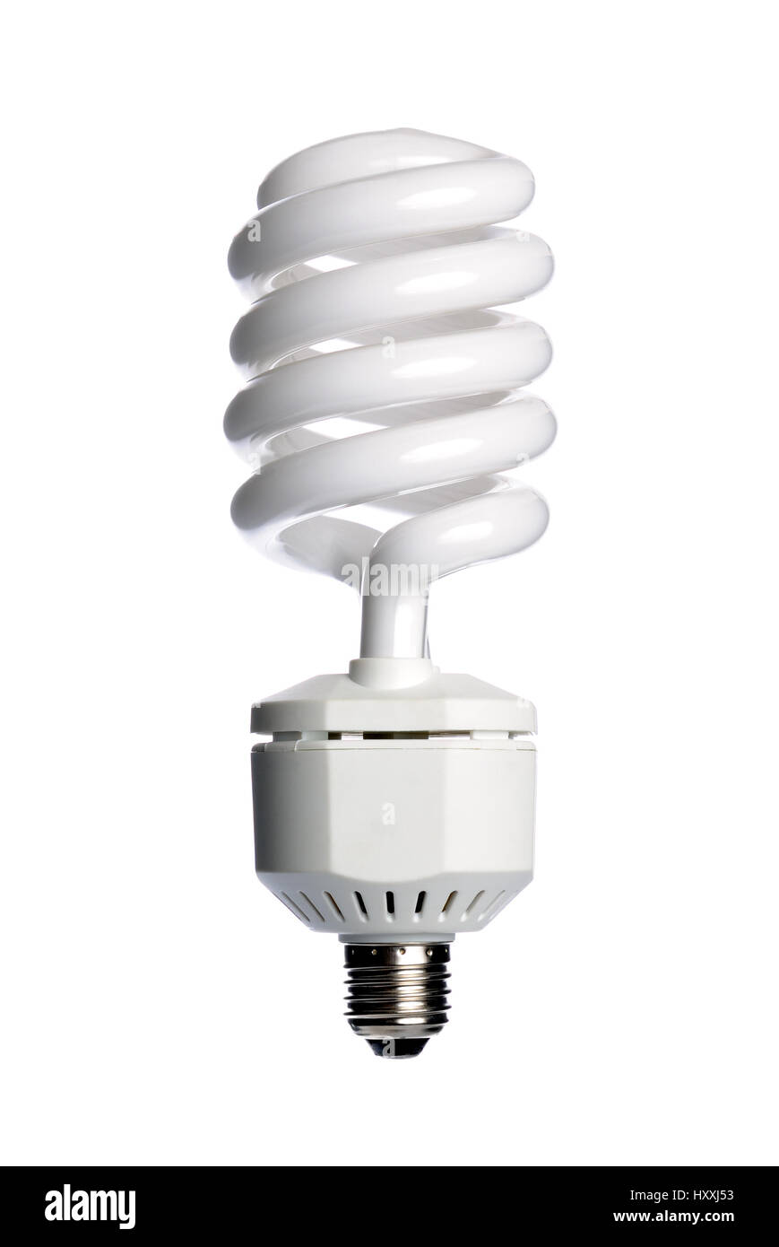 Energy saving fluorescent light bulb (CFL) isolated on a white ...