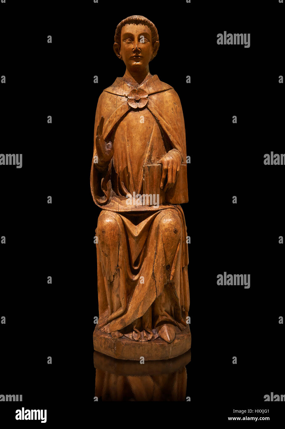 Gothic statue of Saint Peter by Joan Gasco. Stucco reliefs in gold leaf on wood. C.1516. Church of Santa Maria of Palautordera.  MNAC inv no: 15934 Stock Photo