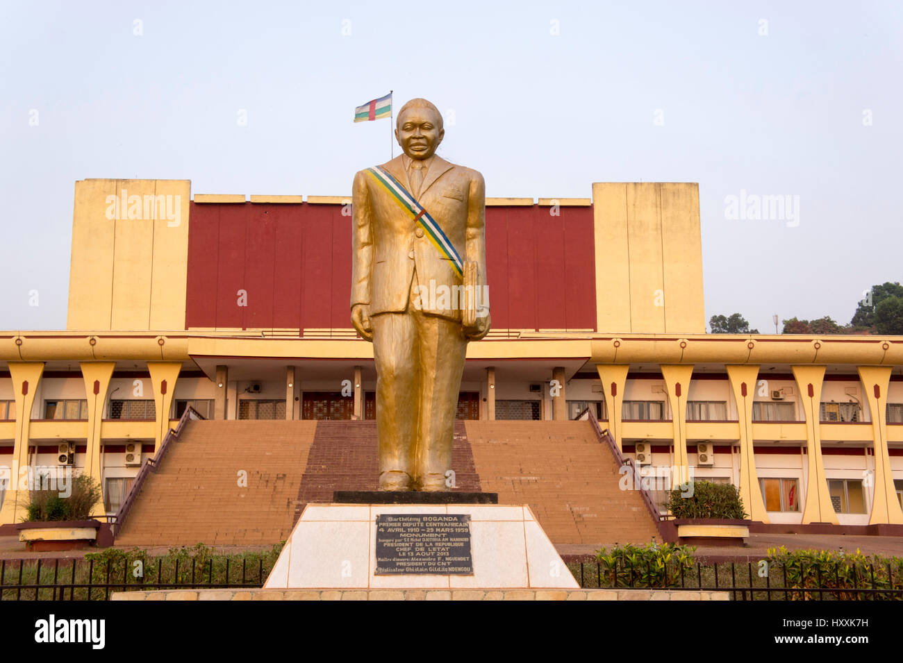 Statue of Barthélemy Boganda, a leading politician of what is now the Central African Republic, in front of the National Assembly in Bangui Stock Photo