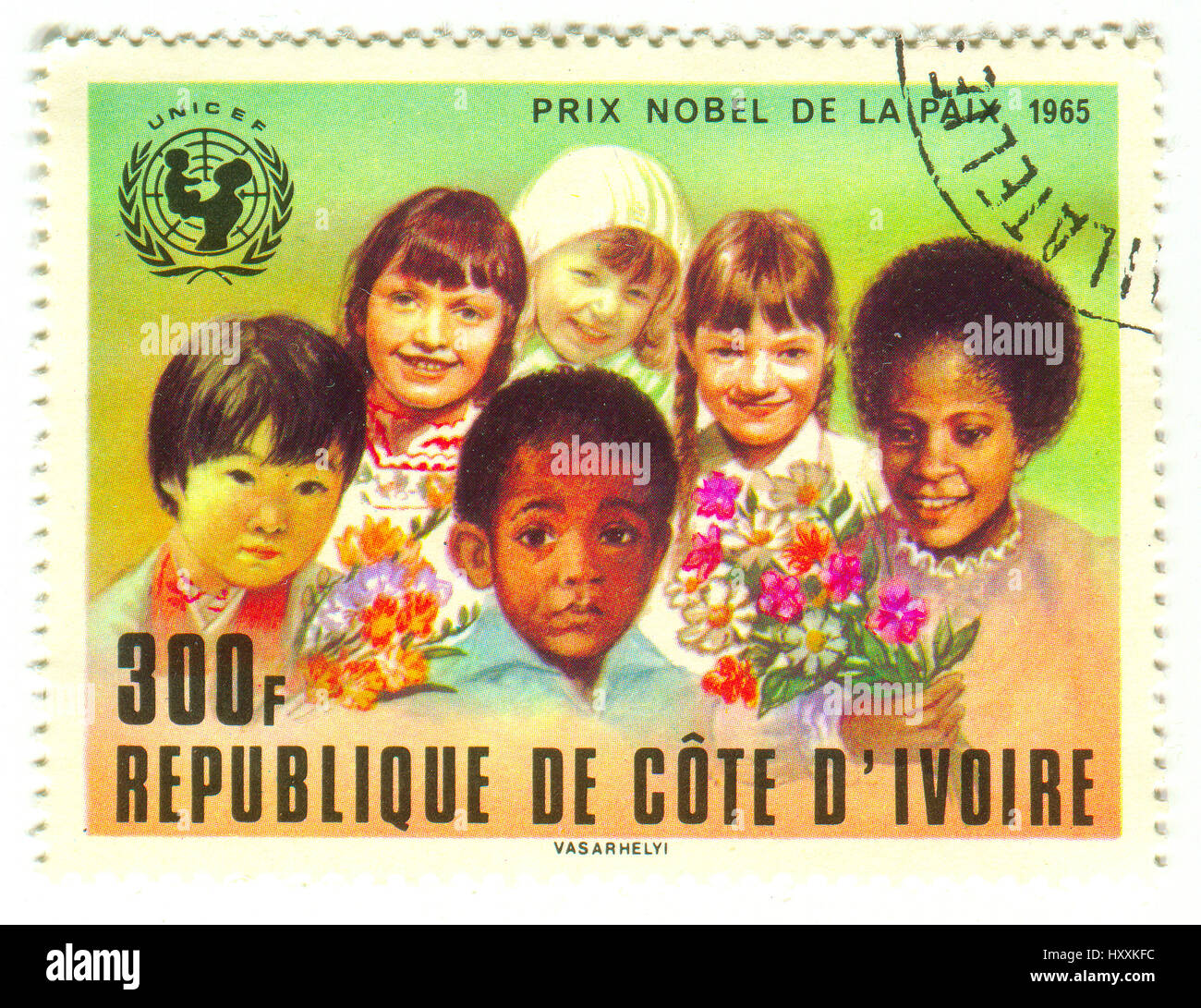 GOMEL, BELARUS, 30 MARCH 2017, Stamp printed in Ivory Coast shows image of the Nobel Peace Prize is one of the five Nobel Prizes created by the Swedis Stock Photo