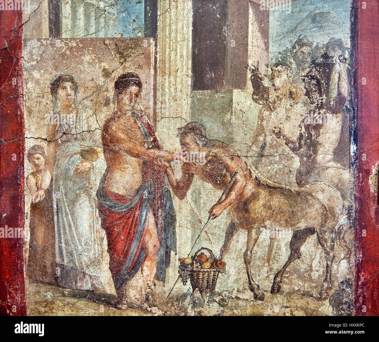 Roman fresco wall painting of Pirithous with Hippodamia at a wedding where centaurs kidnapped the Lapith women, Pompeii , inv 9044, Naples Museum Stock Photo