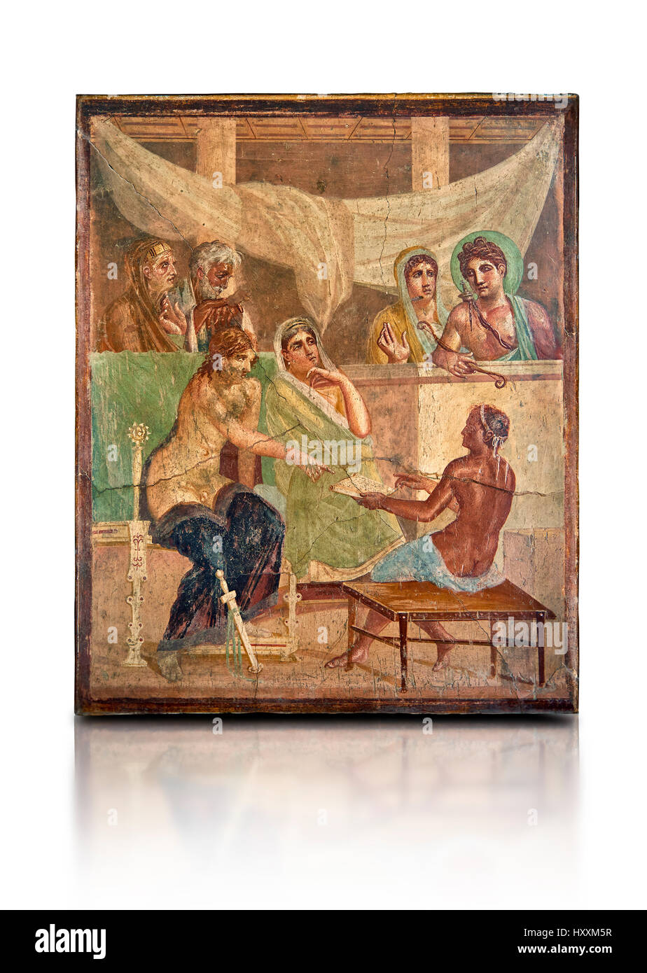 Roman fresco wall painting of depicting the story of Admetus , Pompeii House of the Tragic Poet , inv 9026, Naples National Archaeological Museum, Stock Photo