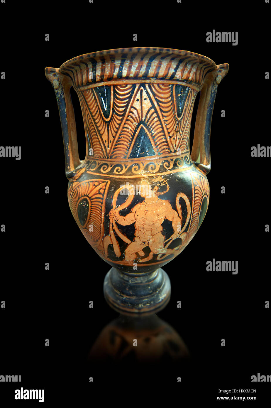 Etruscan Hellenistisc style column Krater, 300B.C, made in Volterra , National Archaeological Museum Florence, Italy, Stock Photo