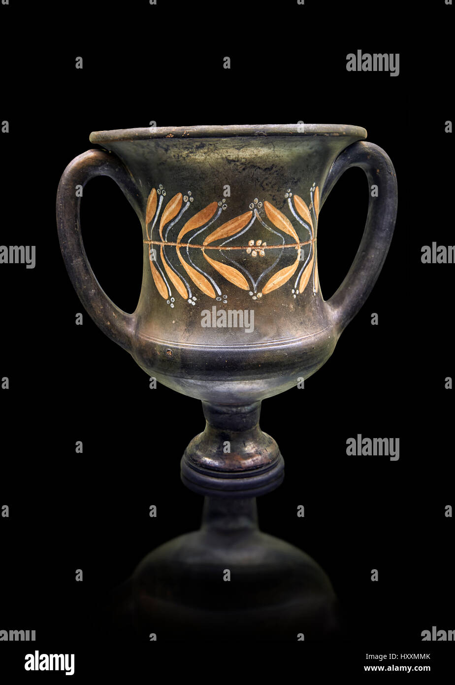 Early 3rd century B.C Etruscan wine Krater, black and overpainted with a leaf design, inv 4382, National Archaeological Museum Florence, Italy , black Stock Photo