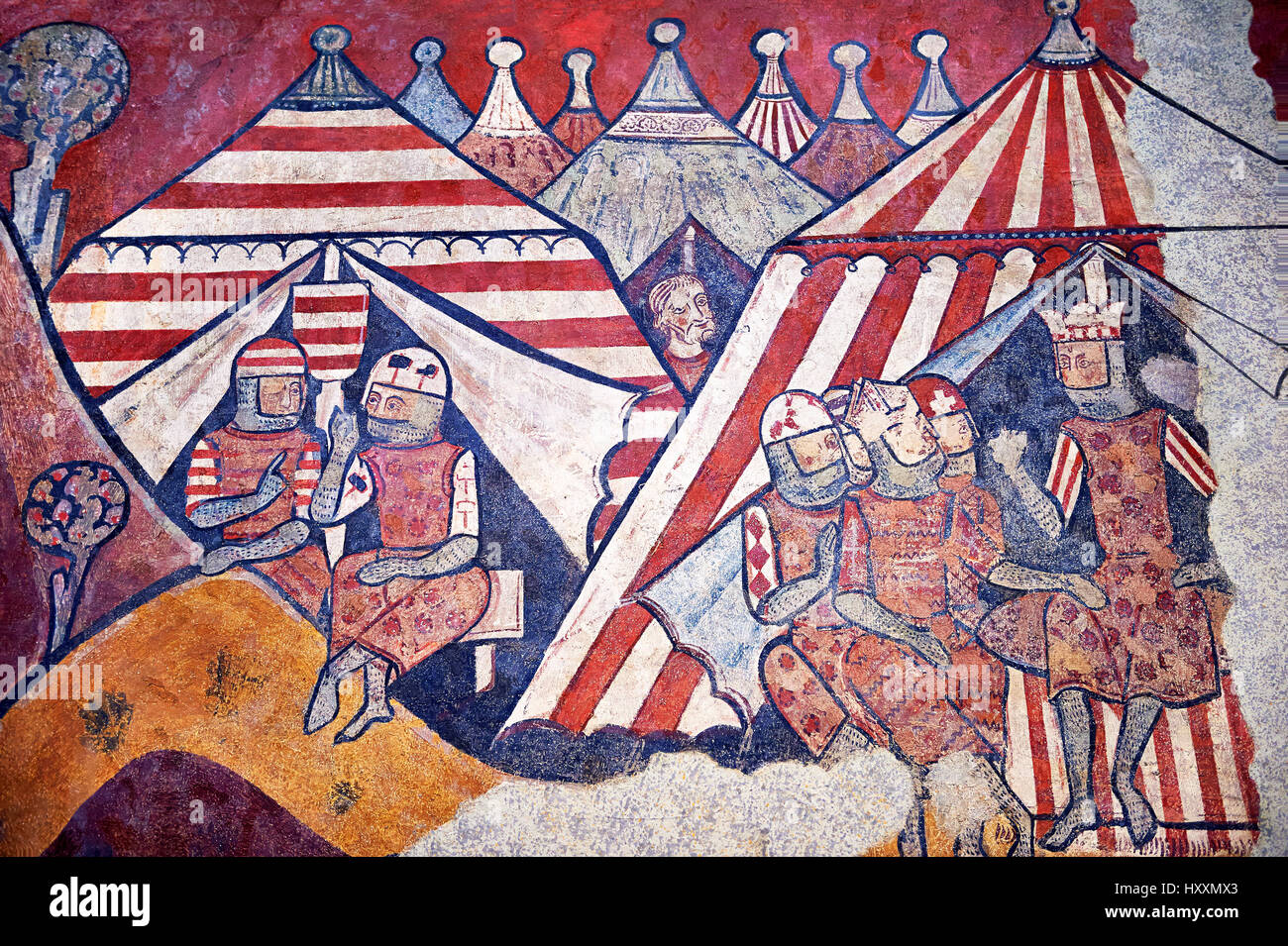 Gothic fresco mural painting "THE CONQUEST OF MAJORCA" 1285-1290. National  Museum of Catalan Art, Barcelona, Spain, inv no: 071447-CJT. The mural pai  Stock Photo - Alamy