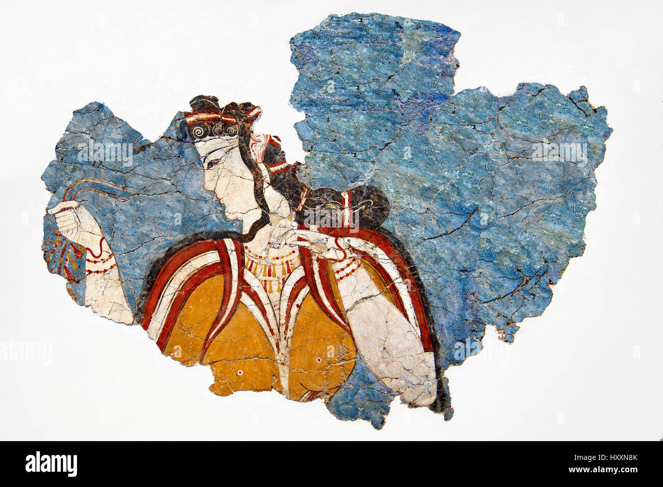 Mycenaean Fresco wall painting  from the Mycenae , Greece. 14th - 13th Century BC. Athens Archaeological Museum. Stock Photo