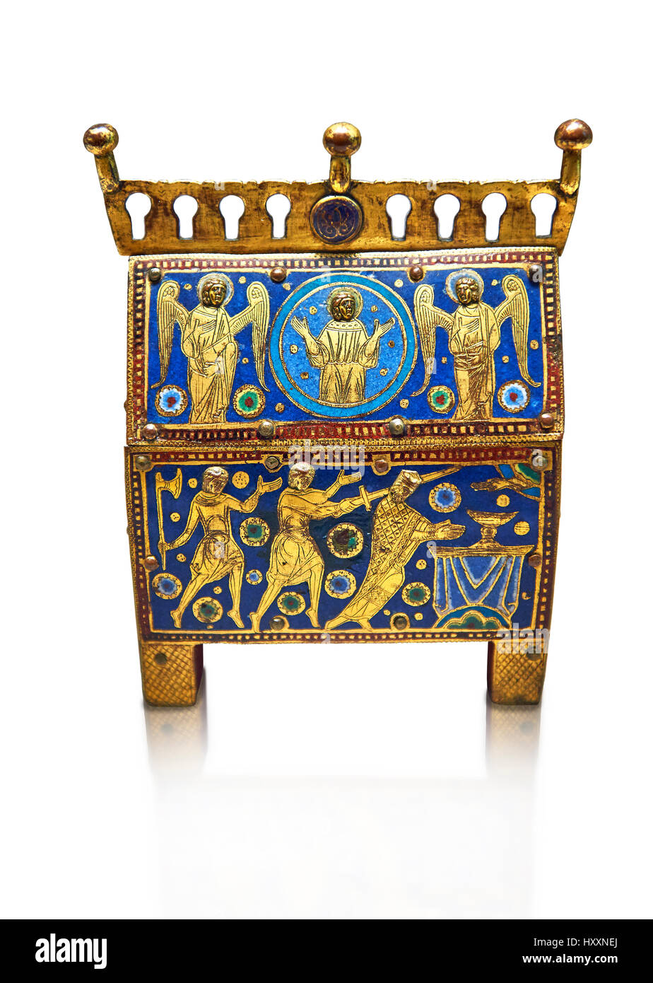 Medieval enamelled reliquary of the martyrdom of Saint Thomas Becket, late 12th early 13th century ,Limoges,  Inv OA 7745, The Louvre Museum, Paris. Stock Photo