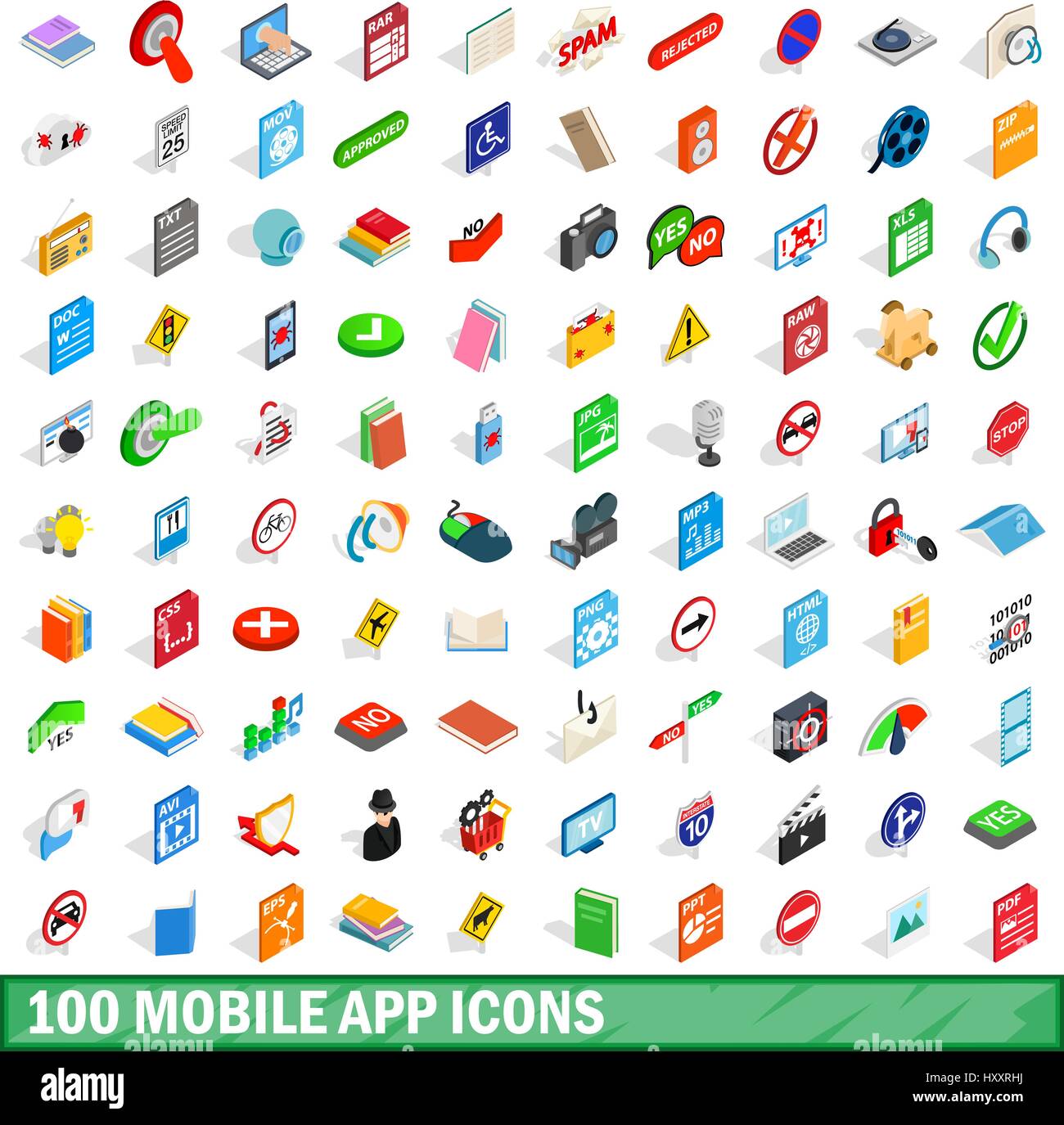 100 mobile app icons set, isometric 3d style Stock Vector Image & Art ...