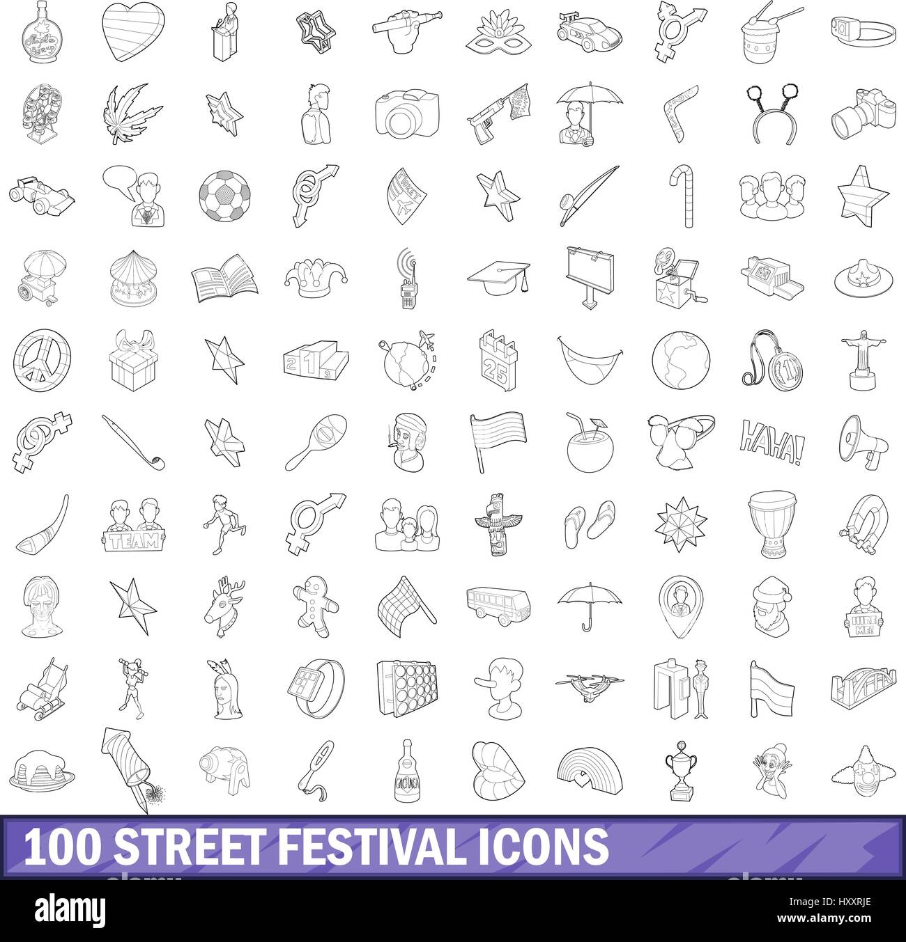 100 street festival icons set, outline style Stock Vector Image & Art ...