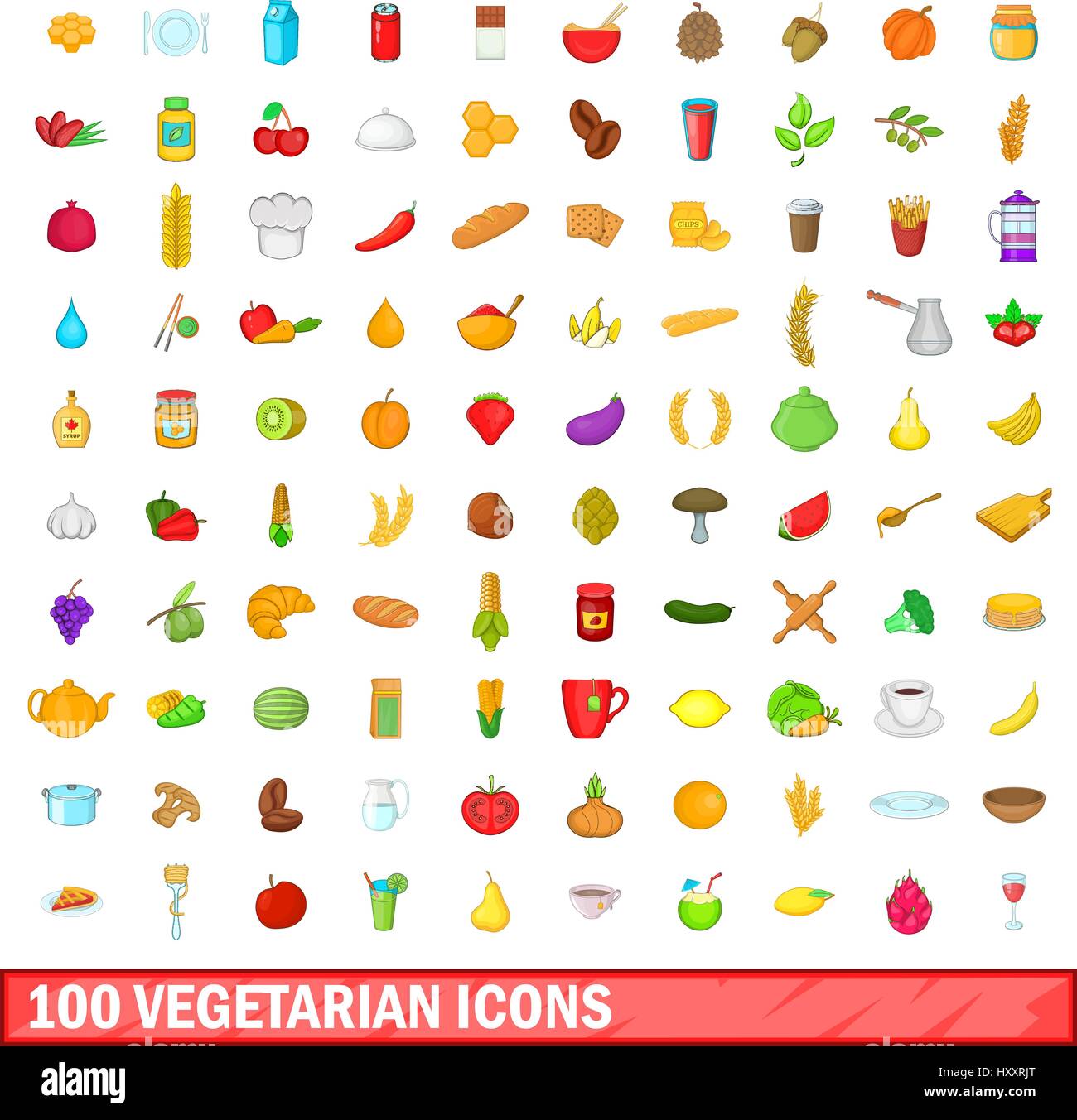 100 vegetarian icons set, cartoon style Stock Vector Image & Art - Alamy