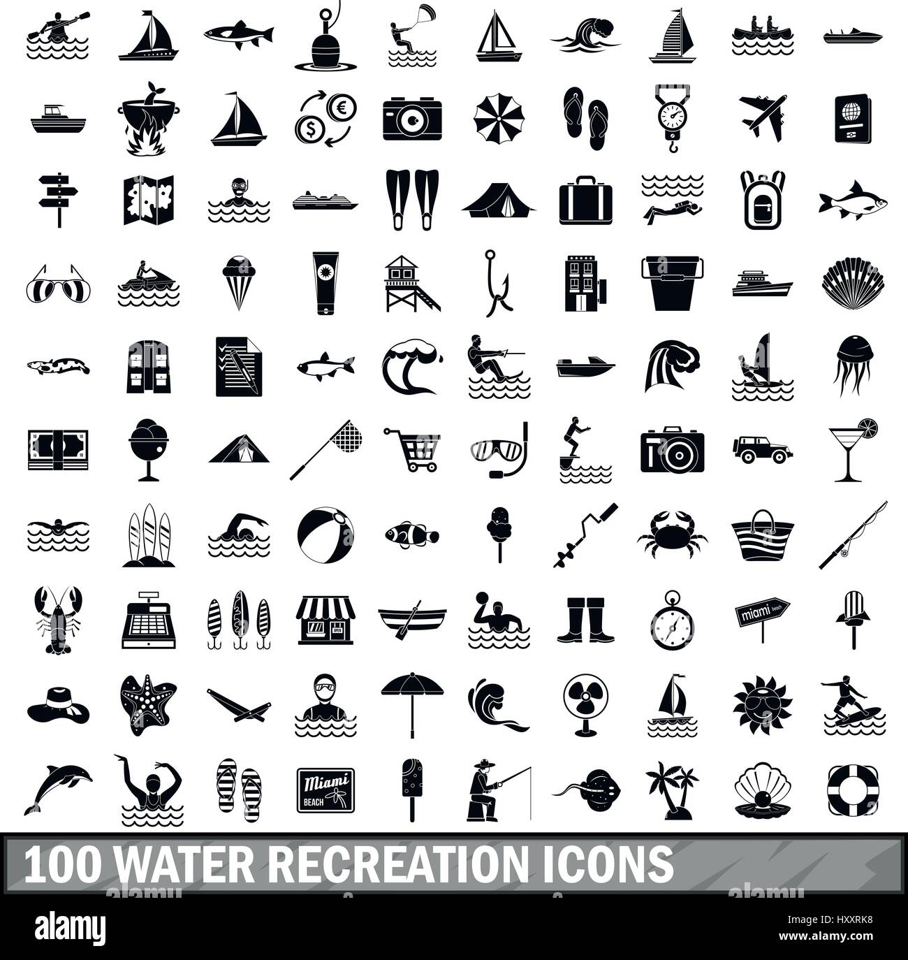 100 water recreation icons set, simple style Stock Vector Image & Art ...