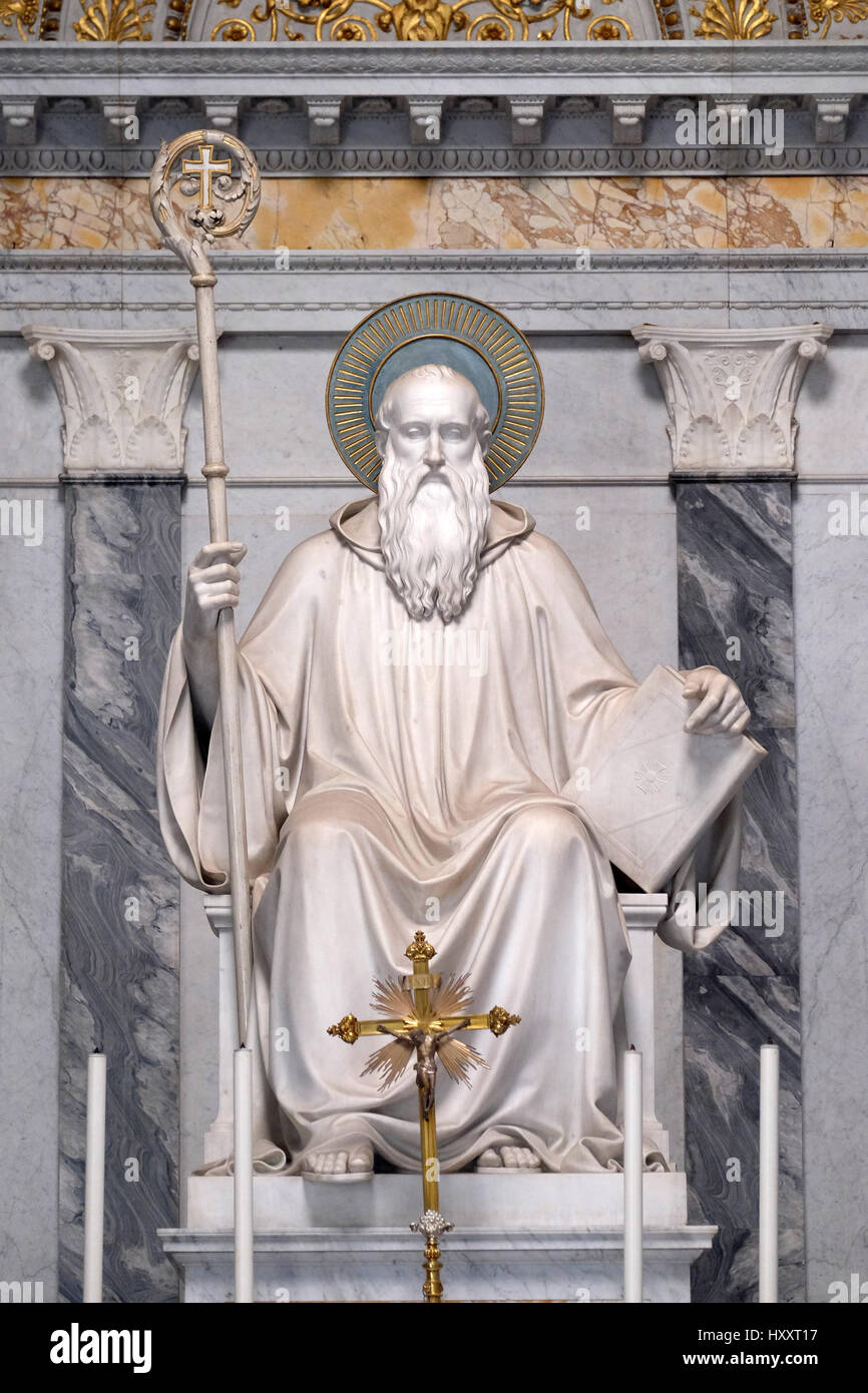 Saint Benedlct statue in the basilica of Saint Paul Outside the Walls, Rome, Italy Stock Photo