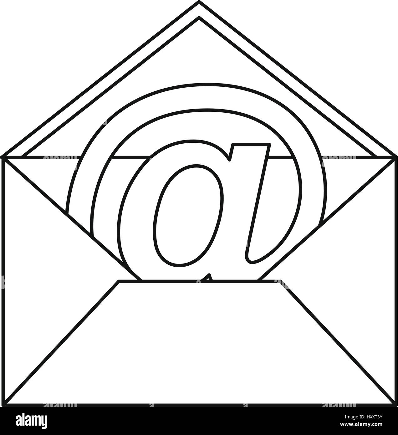 At sign mail in envelope icon, outline style Stock Vector Image & Art ...