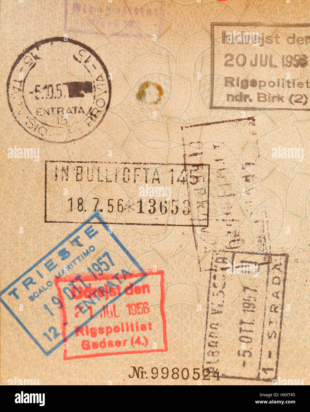 stamps in an old German Passport Stock Photo Alamy