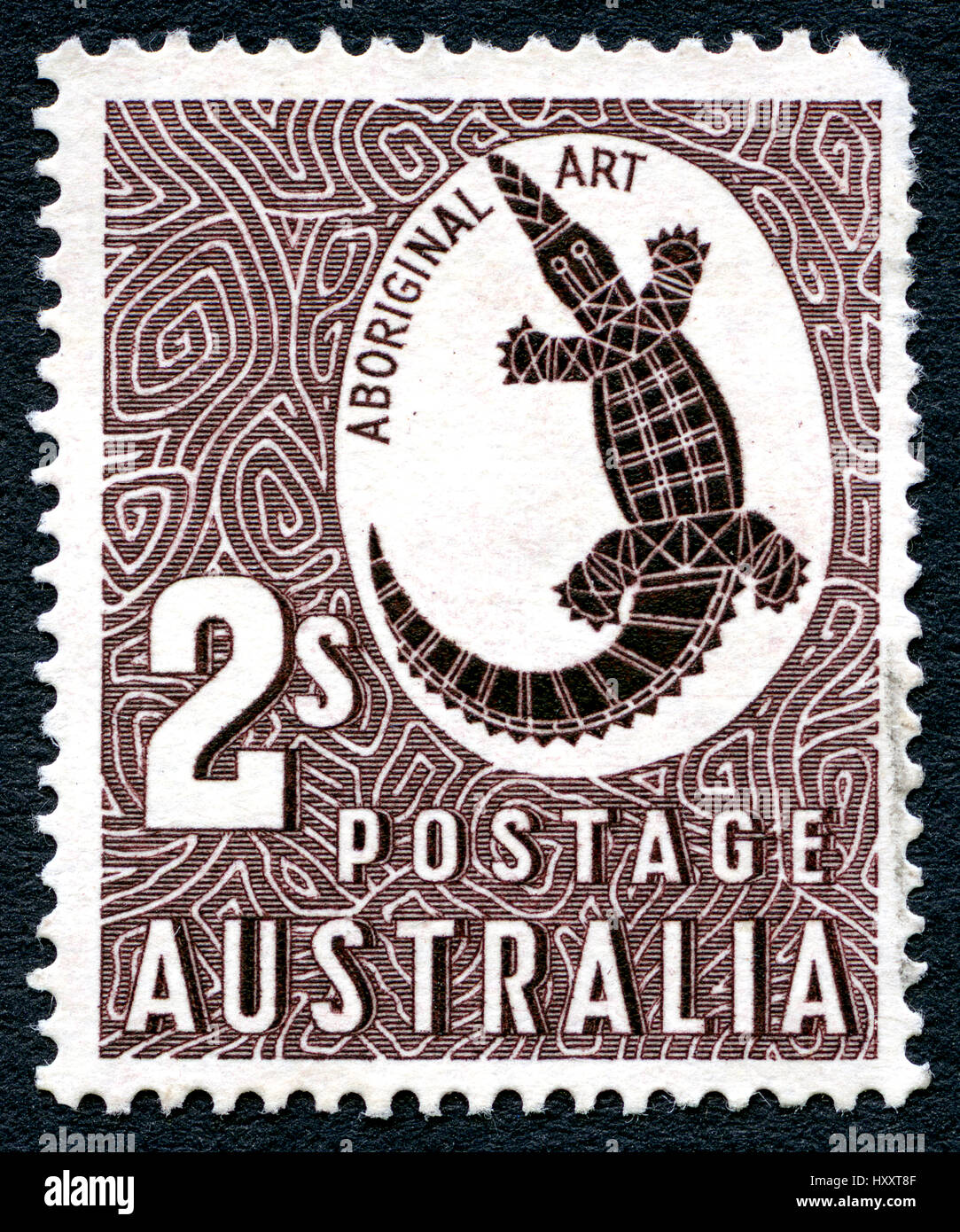 AUSTRALIA - CIRCA 1948: A used postage stamp from Australia, celebrating Aboriginal Art, circa 1948. Stock Photo