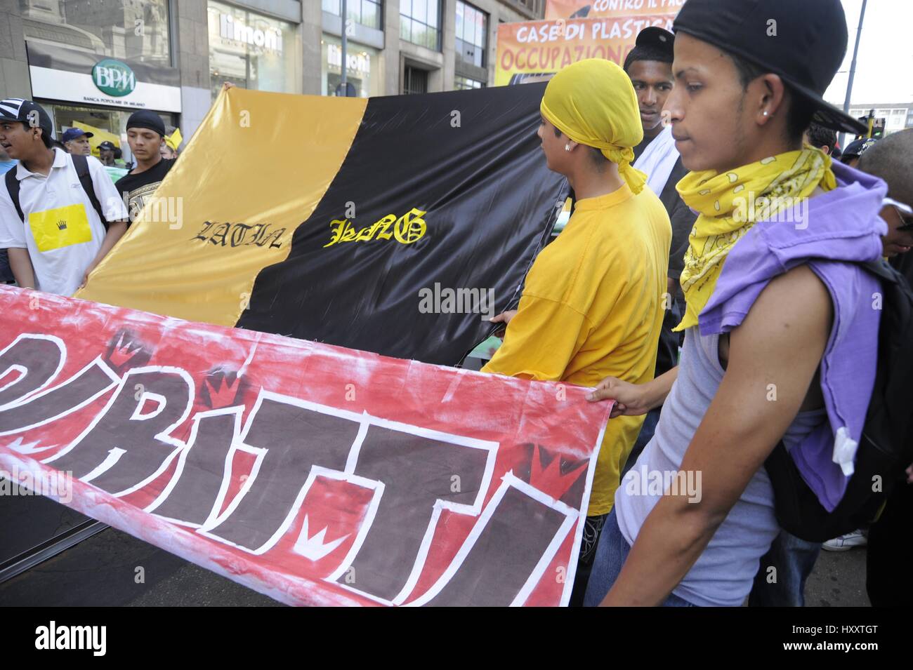 Milan (Italy), members of the group Latin Kings participate in a demonstration for immigrant rights Stock Photo