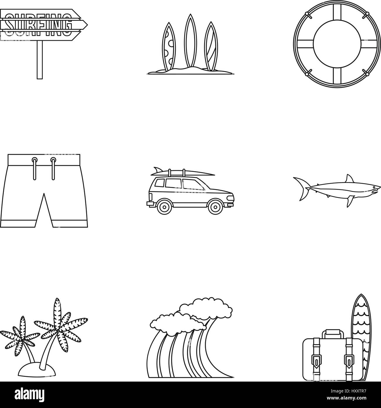 Surfing club icons set, outline style Stock Vector Image & Art - Alamy