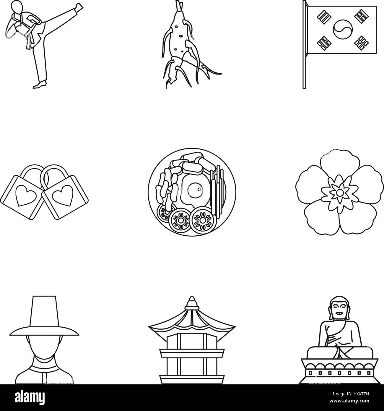 Tourism in South Korea icons set, outline style Stock Vector Image ...
