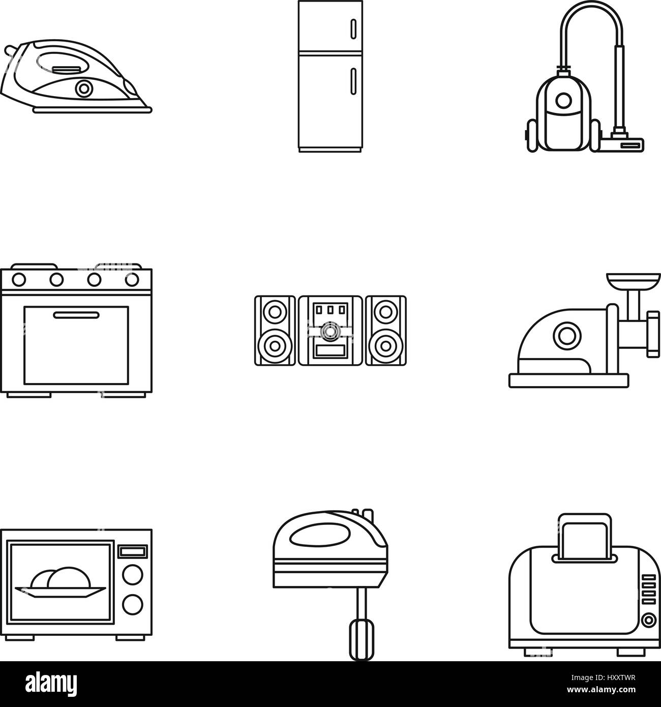 Technique icons set, outline style Stock Vector