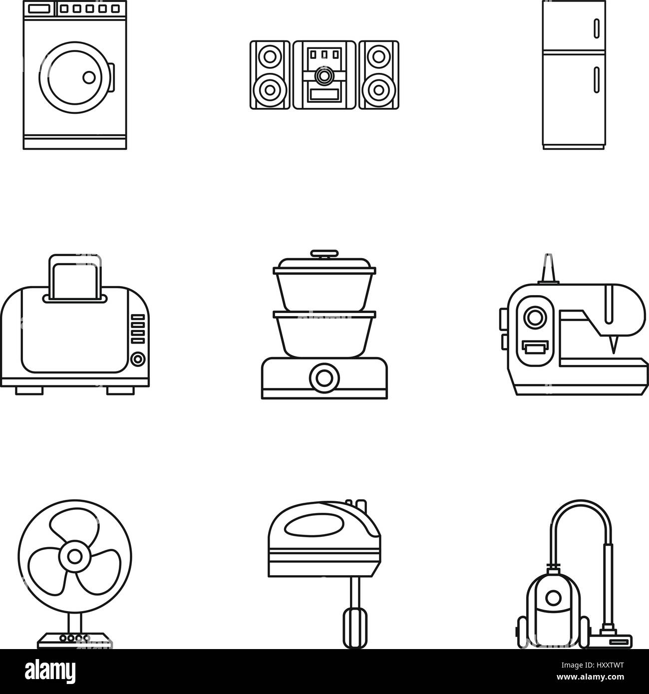 Home electronics icons set, outline style Stock Vector