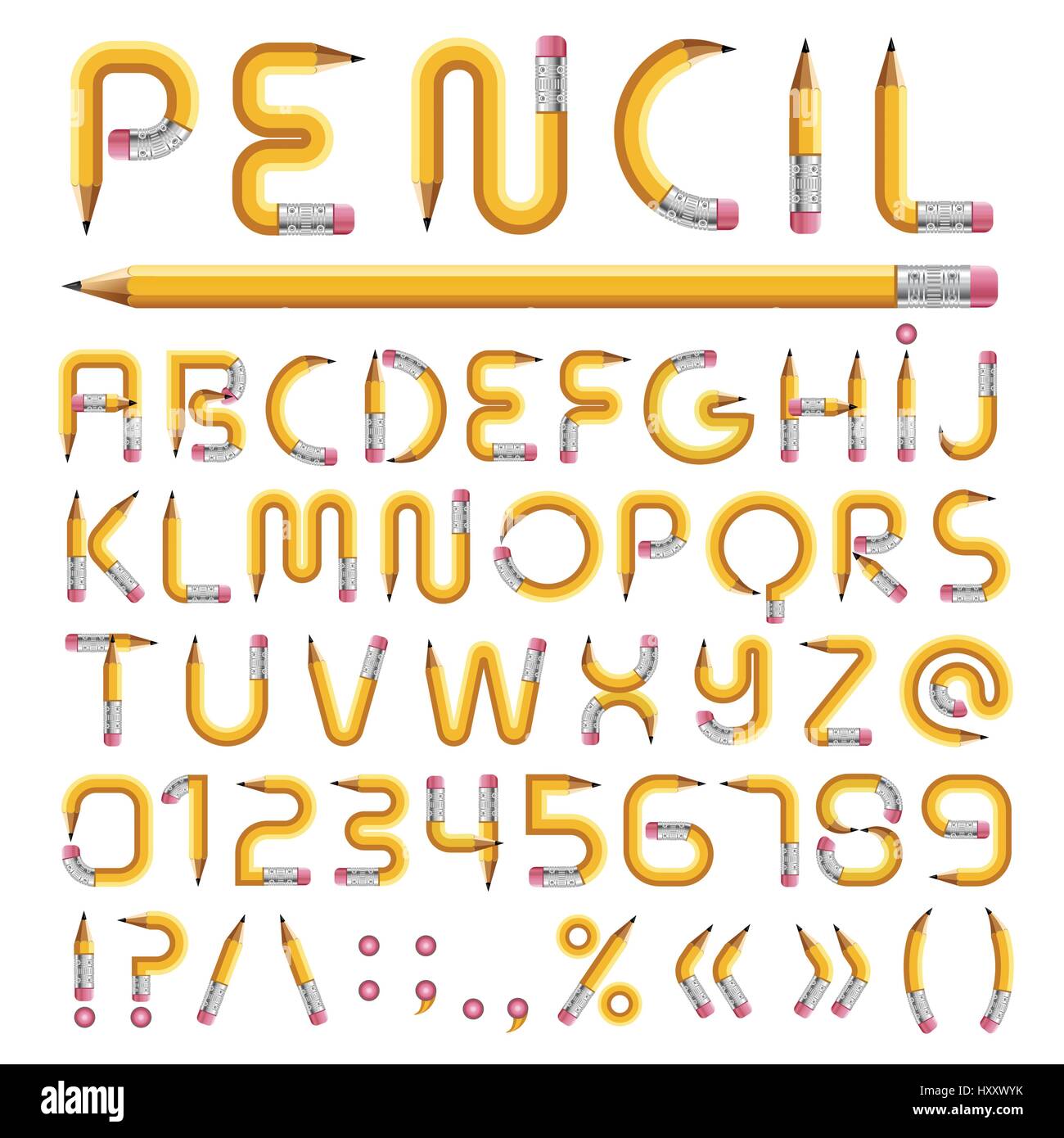 Pencil alphabet with numbers vector illustration Stock Vector Image