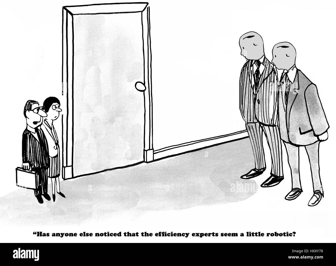 Business cartoon about the efficiency experts seeming robotic. Stock Photo