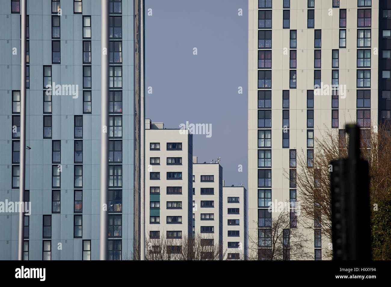 Pendeleton flats, modernised and covered in stylish cladding Salford. Gtr Manchester, England, UK . Stock Photo
