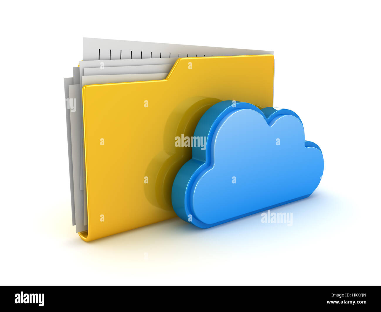 Cloud Computing with Yellow Folder , This is a 3d Rendered Computer Generated Image. Isolated on White. Stock Photo