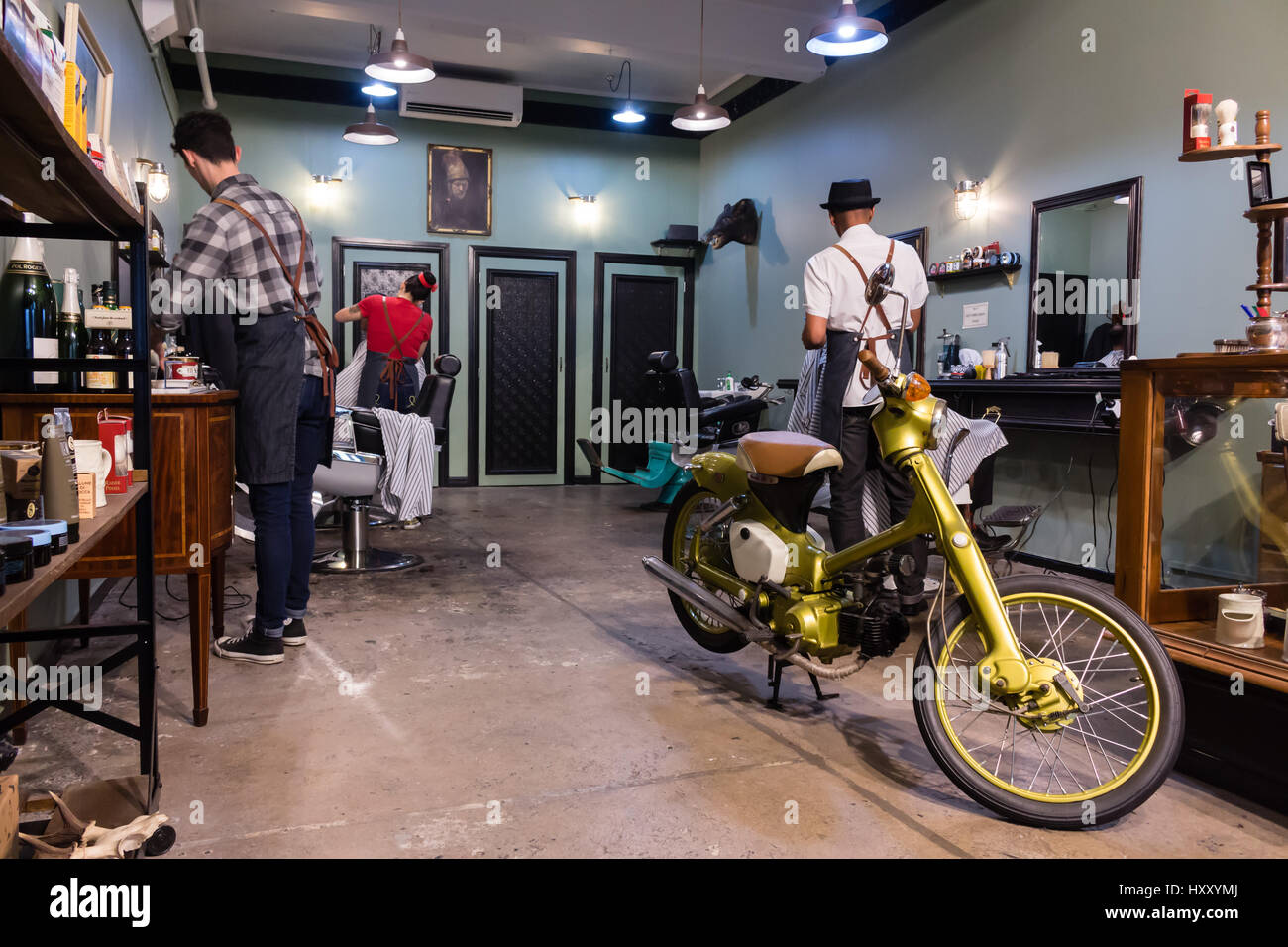 Auckland, New Zealand February 17, 2017 Hairdressers inside a retro