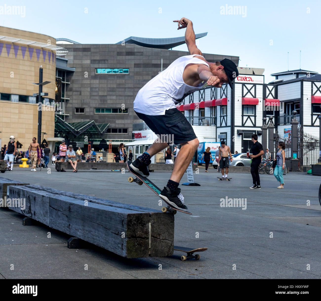 Wellington, New Zealand February 10, 2017 Young skateboarder is