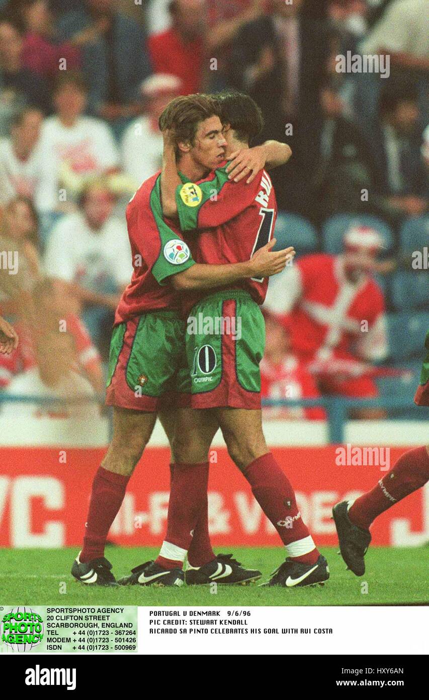 RICARDO SA PINTO & RUI COSTA DENMARK V PORTUGAL 09 June 1996 Stock Photo -  Alamy