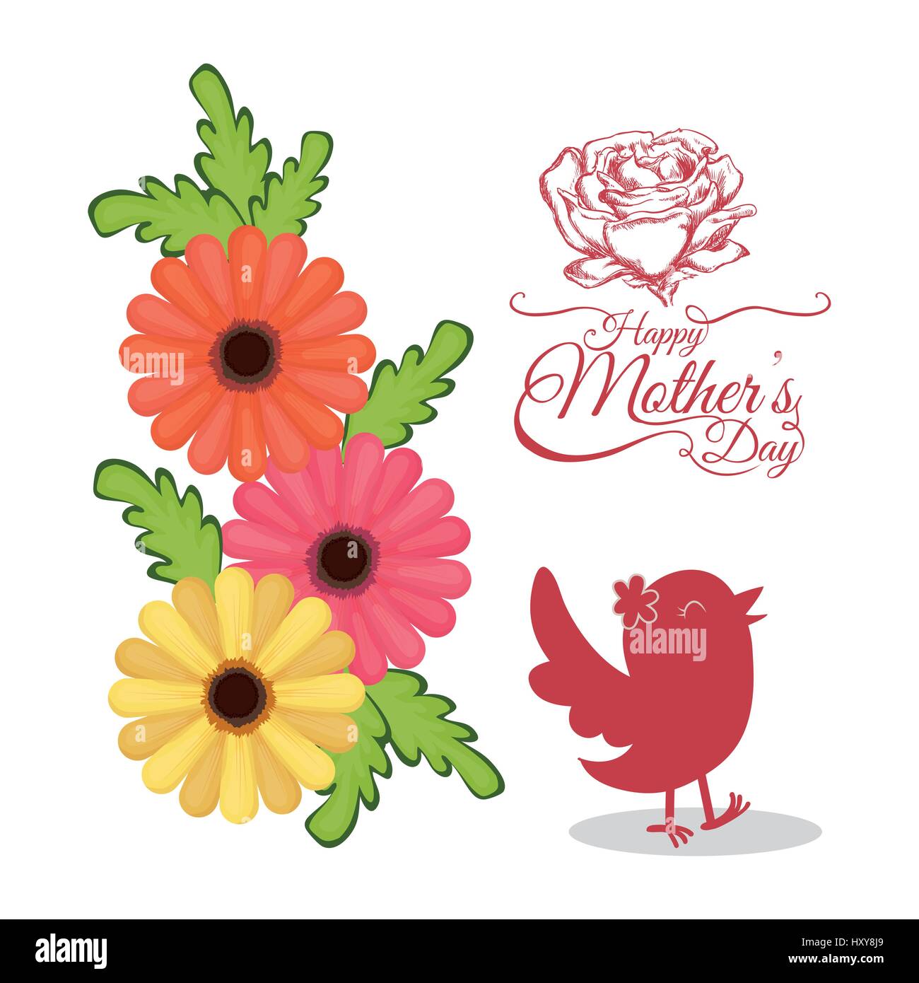 happy mothers day invitation card with bird flowers vector illustration ...