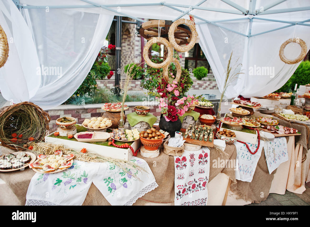 Traditional Ukrainian Food At Wedding Reception Outdoor Stock