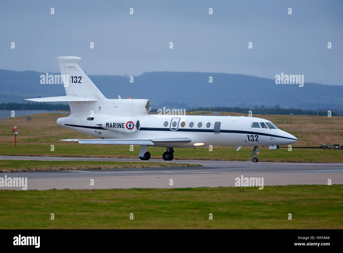 French Navy Dassault Falcon 50 SURMAR arriving at RAF Lossiemouth as part of the 2017 Joint Warrior exercise in Morayshire. North East Scotland. Stock Photo