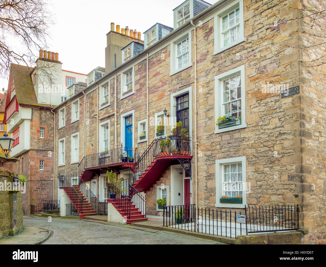 Ramsay Garden. A block of 16 apartment buildings in the Castlehill area of Edinburgh, Scotland. Stock Photo