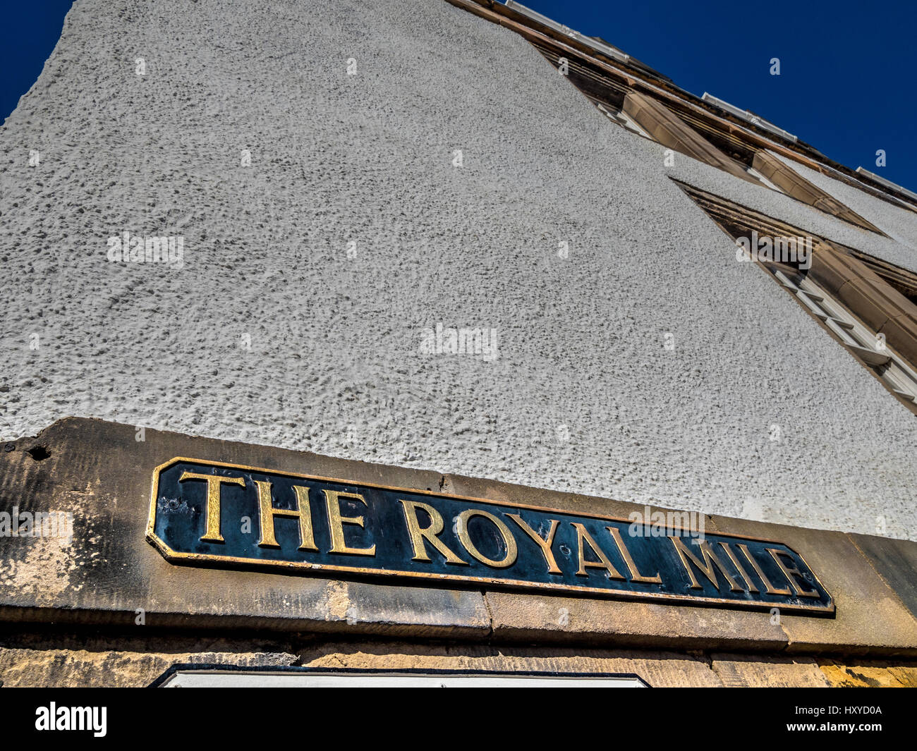 Royal Mile sign on a white rendered building, Edinburgh, Scotland. Stock Photo