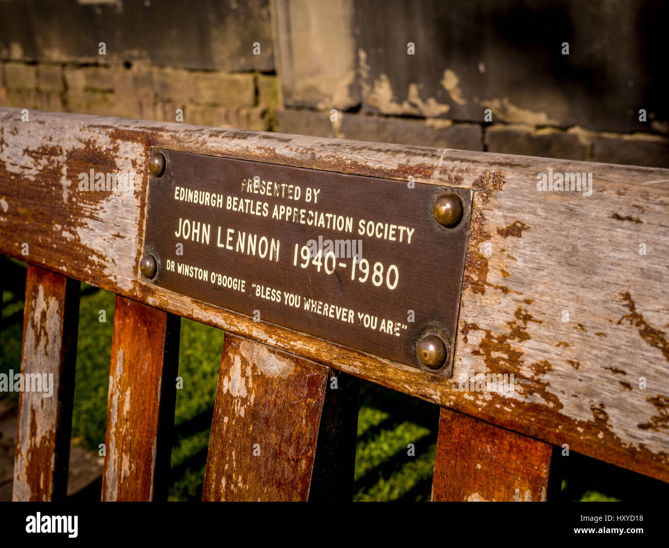 Plaque on park bench, Princes Street Gardens, Edinburgh Edinburgh