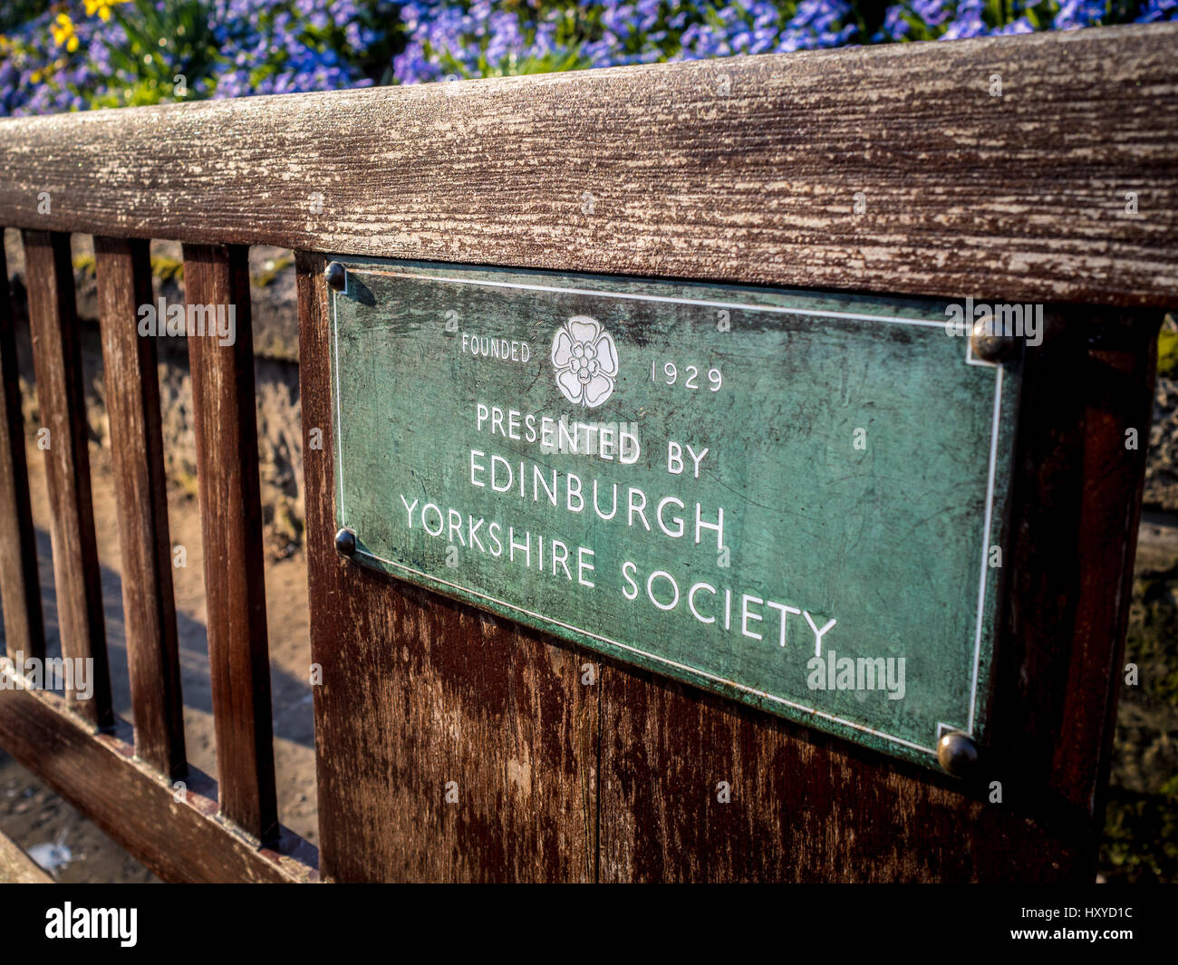 Plaque on park bench, Princes Street Gardens, Edinburgh Presented by
