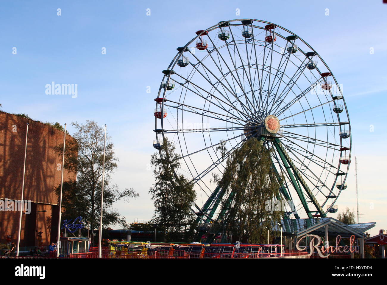 Linnanmaki is a free entrance theme park in Helsinki, Finland where you pay for each ride. Stock Photo