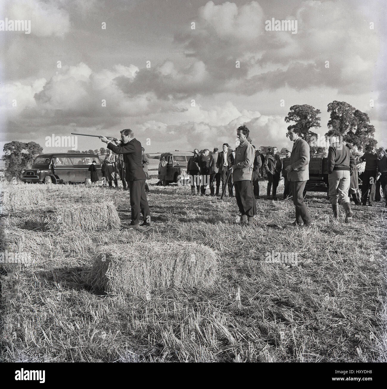 1960s, historical, famers taking part in a clay pigeon shooting contest