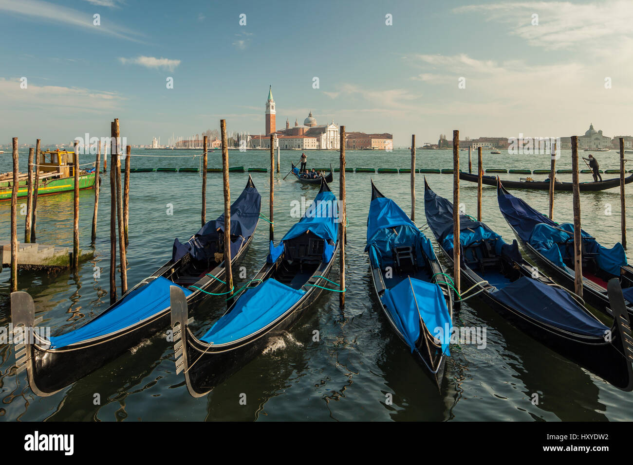 Spring afternoon in the sestiere of San Marco, Venice, Italy. San Giorgio Maggiore church in the distance. Stock Photo